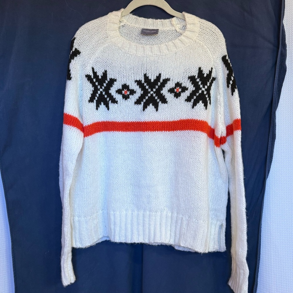 Wooden Ships White Sweater with Black and Red Accents